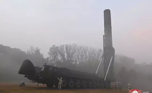 This photo provided by the North Korean government, shows what it says a test launch of new intercontinental ballistic missile "Hwasong-19" at an undisclosed place in North Korea Thursday, Oct. 31, 2024. Independent journalists were not given access to cover the event depicted in this image distributed by the North Korean government. The content of this image is as provided and cannot be independently verified. Korean language watermark on image as provided by source reads: "KCNA" which is the abbreviation for Korean Central News Agency. (Korean Central News Agency/Korea News Service via AP)