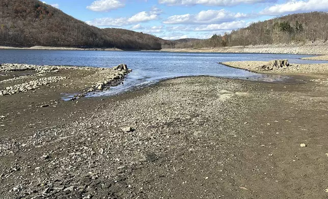 This Monday, Nov. 11, 2024 image shows the Wanaque Reservoir is in Ringwood, N.J. (AP Photo/Ted Shaffrey)