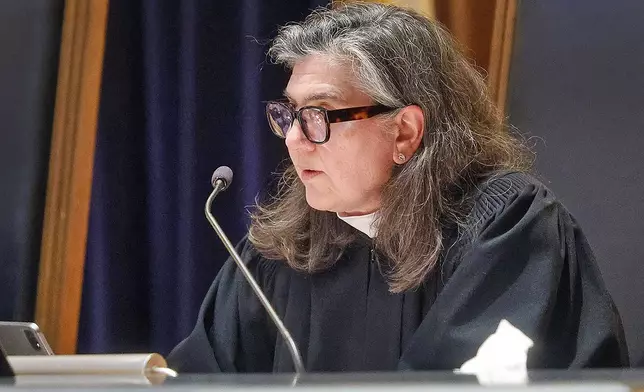 Justice Gabrielle Wolohojian asks a question of attorney Martin Weinberg during the Karen Read trial at the Massachusetts Supreme Court in Boston, Wednesday, Nov. 6, 2024. (Greg Derr/The Patriot Ledger via AP, Pool)