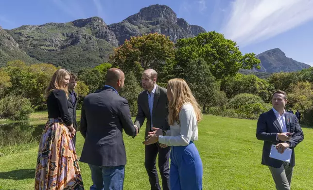 Britain's Prince William meets finalists of the 2024 Earthshot Prize at the Kirstenbosch Botanical Gardens in Cape Town, South Africa, Wednesday, Nov. 6, 2024. (AP Photo/Jerome Delay, Pool)