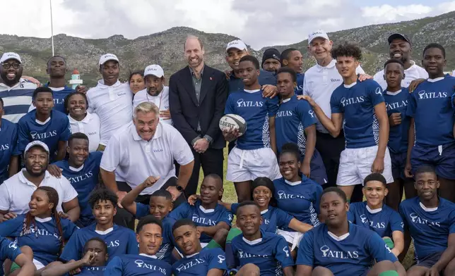 Britain's Prince William poses for a photo at the Ocean View Secondary School in Cape Town, South Africa, Monday, Nov. 4, 2024. (AP Photo/Jerome Delay-pool)