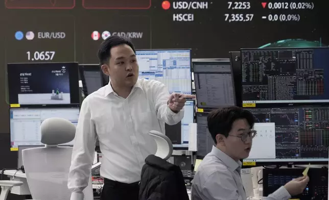 Currency traders work at the foreign exchange dealing room of the KEB Hana Bank headquarters in Seoul, South Korea, Tuesday, Nov. 12, 2024. (AP Photo/Ahn Young-joon)