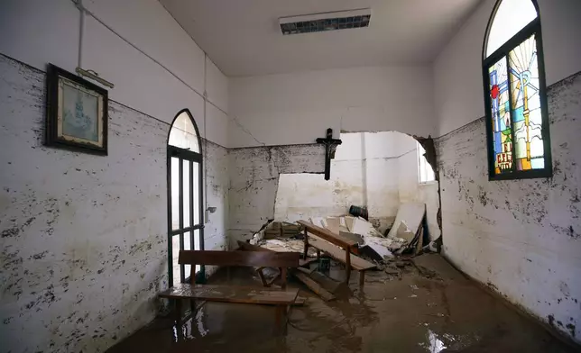 A chapel inside a flood damaged cemetery is seen after floods in Alfafar on the outskirts of Valencia, Spain, Wednesday, Nov. 6, 2024. (AP Photo/Alberto Saiz)