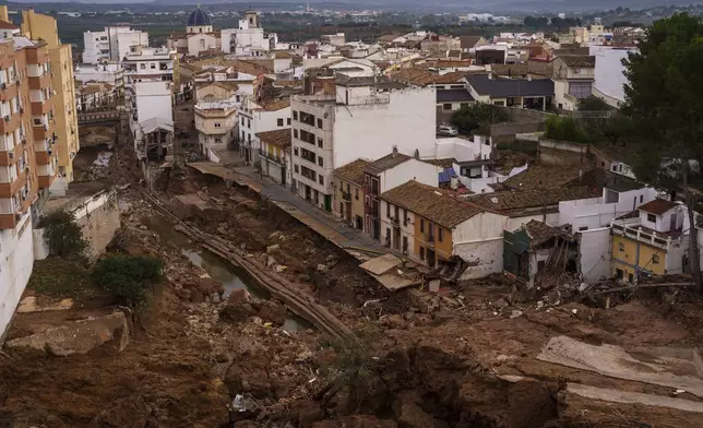 A general view of a area affected by floods in Chiva, Spain, Friday, Nov. 1, 2024. (AP Photo/Manu Fernandez)