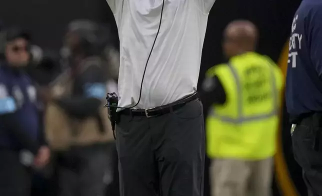 Los Angeles Chargers head coach Jim Harbaugh celebrates on the sideline during the first half of an NFL football game against the Tennessee Titans, Sunday, Nov. 10, 2024, in Inglewood, Calif. (AP Photo/Mark J. Terrill)