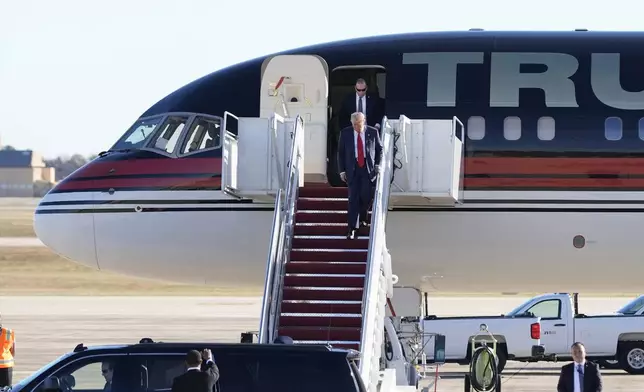 President-elect Donald Trump arrives at Joint Base Andrews, Md., Wednesday, Nov. 13, 2024. (AP Photo/Alex Brandon)