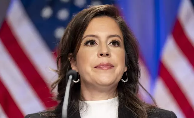 Rep. Elise Stefanik, R-N.Y., is seated before President-elect Donald Trump arrives at a meeting of the House GOP conference, Wednesday, Nov. 13, 2024, in Washington. (AP Photo/Alex Brandon)