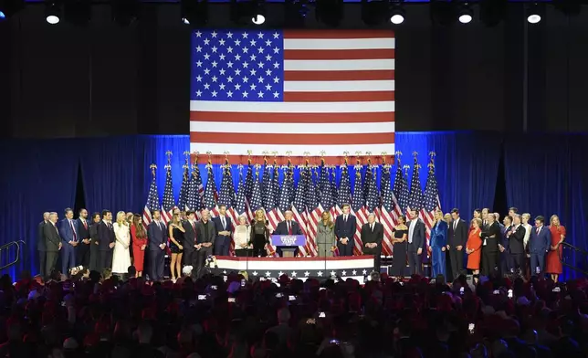 Republican Presidential nominee former President Donald Trump speaks at the Palm Beach County Convention Center during an election night watch party, Wednesday, Nov. 6, 2024, in West Palm Beach, Fla. (AP Photo/Lynne Sladky)