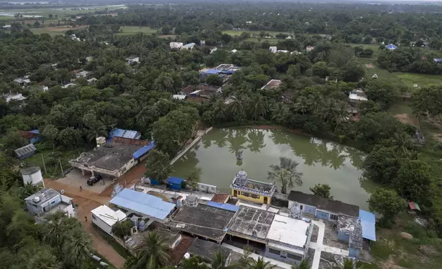 An aerial view of Thulasendrapuram, the ancestral village of Democratic presidential nominee Vice President Kamala Harris, in Tamil Nadu state, India, Monday, Nov. 4, 2024. (AP Photo/Aijaz Rahi)