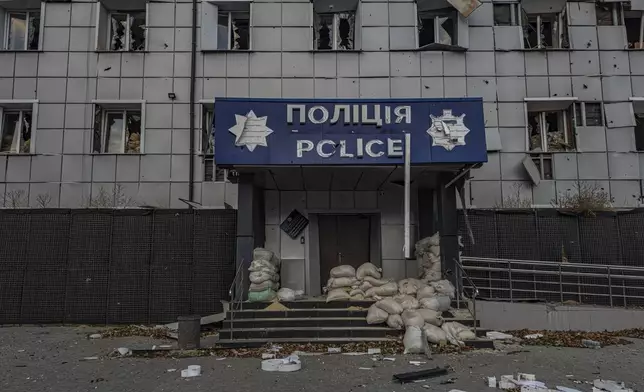 A police department dameged after Russian shelling in Kurakhove, Donetsk region, Ukraine, on Nov. 5, 2024. (AP Photo/Anton Shtuka)