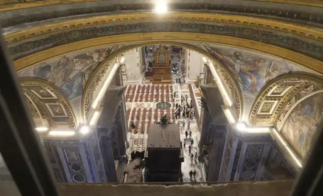 A view of St. Peter's basilica during the preview to the press of the exhibition 'Petros eni', which is part of the project "St. Peter's Basilica: AI-Enhanced Experience" at the Vatican, Saturday, Nov. 9, 2024. (AP Photo/Gregorio Borgia)