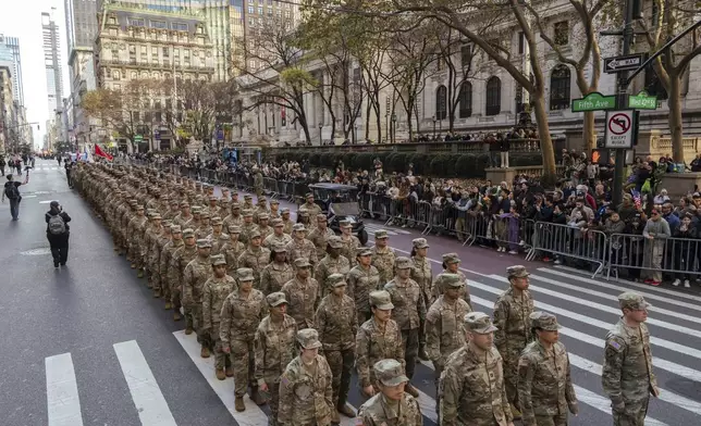 Members of the United States Army march during the annual Veterans Day Parade, Monday, Nov. 11, 2024, in New York. (AP Photo/Adam Gray)