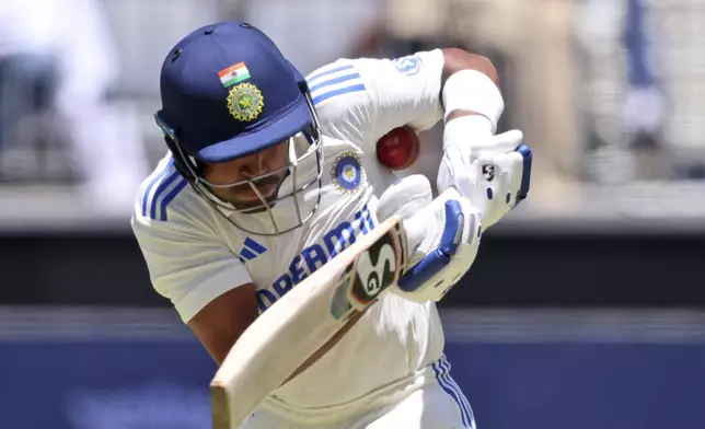 India's Dhruv Jurel bats during play in the first cricket test between India and Australia in Perth, Australia, Friday, Nov. 22, 2024. (AP Photo/Trevor Collens)