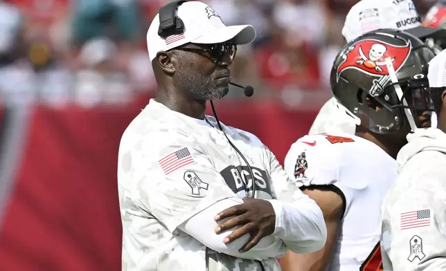 Tampa Bay Buccaneers head coach Todd Bowles watches from the sideline during the first half of an NFL football game against the San Francisco 49ers in Tampa, Fla., Sunday, Nov. 10, 2024. (AP Photo/Jason Behnken)