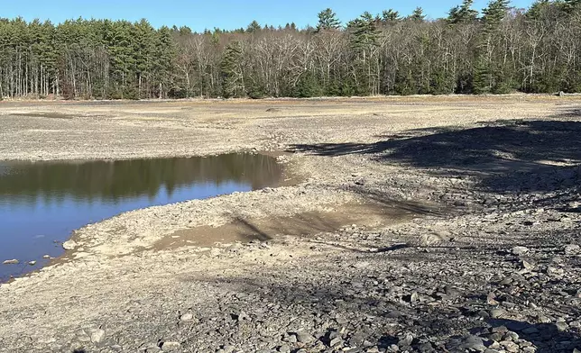 Dropping water levels expose the lake bed at the Ashokan Reservoir in Ulster County, New York, on Wednesday, Nov. 13, 2024. (AP Photo/Ted Shaffrey)