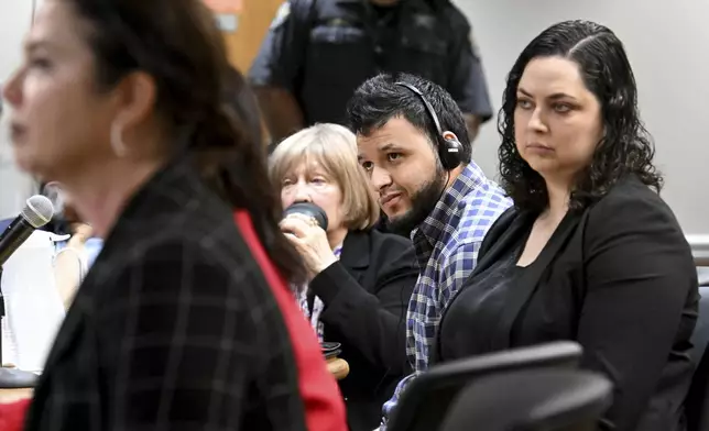 Jose Ibarra listens through an interpreter during a hearing of the killing of a Georgia nursing student at Athens-Clarke County Superior Court, Tuesday, Nov. 12, 2024, in Athens, Ga. (Hyosub Shin/Atlanta Journal-Constitution via AP)