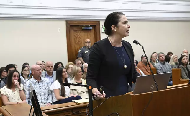 Prosecutor Sheila Ross speaks in front of Superior Court Judge H. Patrick Haggard during a trial of Jose Ibarra, accused of killing a Georgia nursing student earlier this year, at Athens-Clarke County Superior Court, Friday, Nov. 15, 2024, in Athens, Ga. (Hyosub Shin/Atlanta Journal-Constitution via AP, Pool)