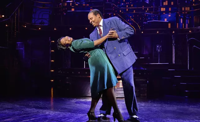 Darlesia Cearcy portrays Lucille Wilson, left, and James Monroe Iglehart portrays Louis Armstrong during a performance in "A Wonderful World: The Louis Armstrong Musical" in New York. (Jeremy Daniel via AP)