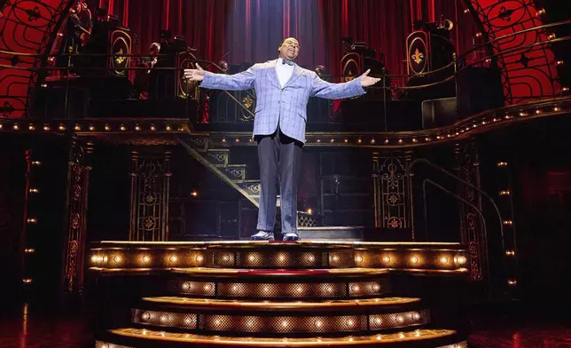 James Monroe Iglehart portrays Louis Armstrong during a performance in "A Wonderful World: The Louis Armstrong Musical" in New York. (Jeremy Daniel via AP)