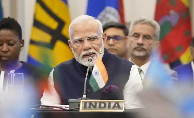 India's Prime Minister Narendra Modi co-chairs the second annual CARICOM-India Summit, in Georgetown, Guyana, Wednesday, Nov. 20, 2024. (AP Photo/Matias Delacroix)