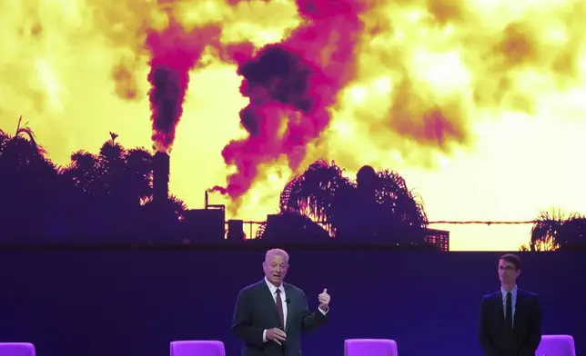 Former Vice President Al Gore speaks during a session on Climate Trace, a database that monitors emissions, at the COP29 U.N. Climate Summit, Friday, Nov. 15, 2024, in Baku, Azerbaijan. (AP Photo/Sergei Grits)