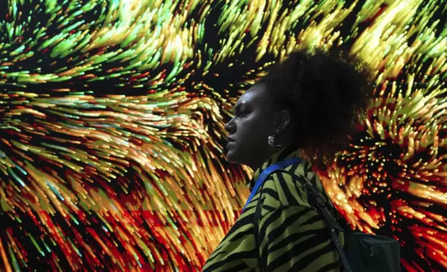 A person walks through the Turkey Pavilion during the COP29 U.N. Climate Summit, Friday, Nov. 15, 2024, in Baku, Azerbaijan. (AP Photo/Sergei Grits)