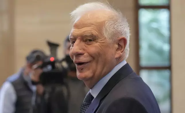 European Union foreign policy chief Josep Borrell gestures as he arrives for his meeting with Lebanese Parliament speaker Nabih Berri, in Beirut, Lebanon, Sunday, Nov. 24, 2024. (AP Photo/Hassan Ammar)