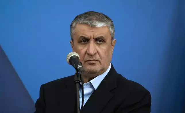 Head of Atomic Energy Organization of Iran Mohammad Eslami listens during his joint press conference with International Atomic Energy Agency (IAEA) Director General Rafael Mariano Grossi in Tehran, Iran, Thursday, Nov. 14, 2024. (AP Photo/Vahid Salemi)