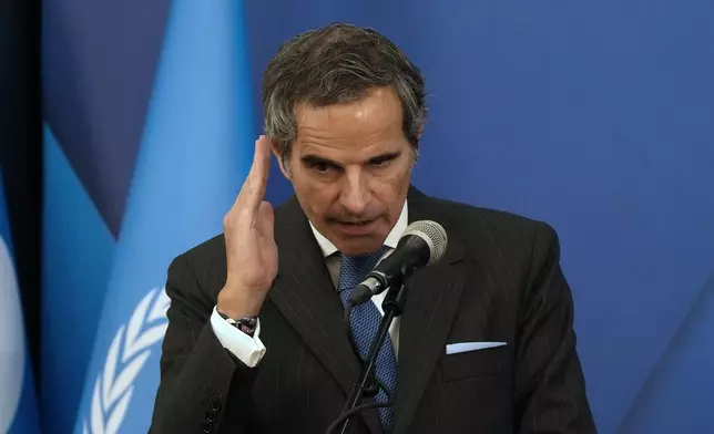 International Atomic Energy Agency, IAEA, Director General Rafael Mariano Grossi speaks during a joint press briefing with Iran's Atomic Energy Organization head Mohammad Eslami in Tehran, Iran, Thursday, Nov. 14, 2024. (AP Photo/Vahid Salemi)