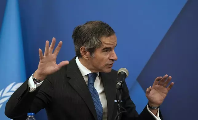 International Atomic Energy Agency, IAEA, Director General Rafael Mariano Grossi speaks during a joint press briefing with Iran's Atomic Energy Organization head Mohammad Eslami in Tehran, Iran, Thursday, Nov. 14, 2024. (AP Photo/Vahid Salemi)