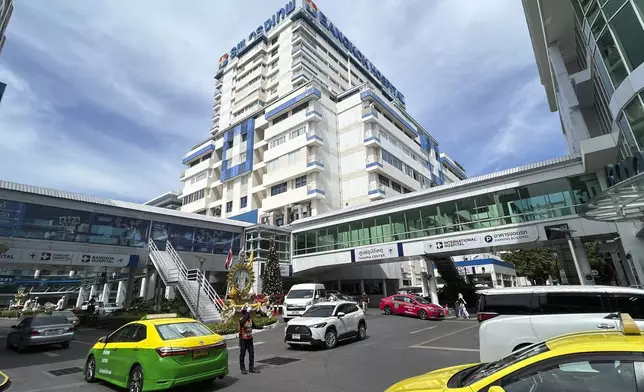 This photo shows the exterior of Bangkok Hospital, in Bangkok, Thailand, Thursday, Nov. 21, 2024. (AP Photo/Sakchai Lalit)