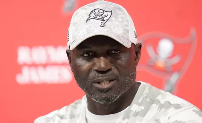 Tampa Bay Buccaneers head coach Todd Bowles speaks at a news conference after an NFL football game against the San Francisco 49ers in Tampa, Fla., Sunday, Nov. 10, 2024. (AP Photo/Chris O'Meara)