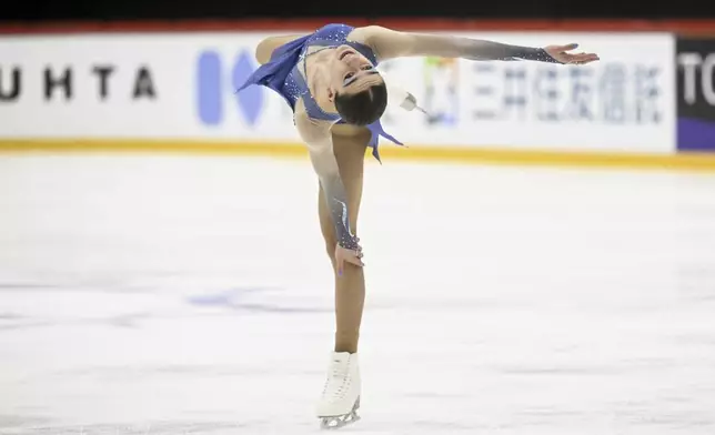 Lara Naki Gutmann of Italy competes during women's free skating at the international figure skating competition Finlandia Trophy in Helsinki, Saturday, Nov. 16, 2024. (Vesa Moilanen/Lehtikuva via AP)