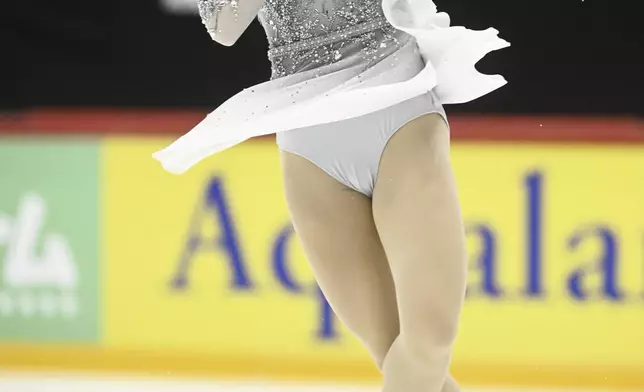 Rino Matsuike of Japan competes during women's free skating at the international figure skating competition Finlandia Trophy in Helsinki, Saturday, Nov. 16, 2024. (Vesa Moilanen/Lehtikuva via AP)