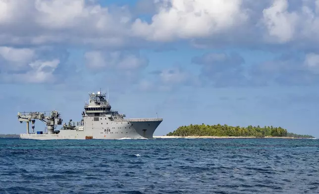 FILE- In this image released by New Zealand Defence Force (NZDF), HMNZS Manawanui arrives in Funafuti Lagoon, Tuvalu, on Sept. 7, 2022. (PO Christopher Weissenborn/NZDF via AP,File)