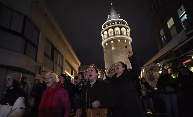 Women attend a protest marking the International Day for the Elimination of Violence Against Women, in Istanbul, Turkey, Monday, Nov. 25, 2024. (AP Photo/Emrah Gurel)