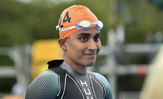 FILE - Pragnya Mohan, of India, competes in the women's individual triathlon at the Commonwealth Games in Birmingham, England, July 29, 2022. (AP Photo/Rui Vieira, File)