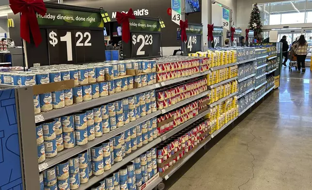 Items to include in holiday dinners are displayed at a Walmart store in Secaucus, N.J., on Wednesday, Nov. 13, 2024. (AP Photo/Anne D'Innocenzio)