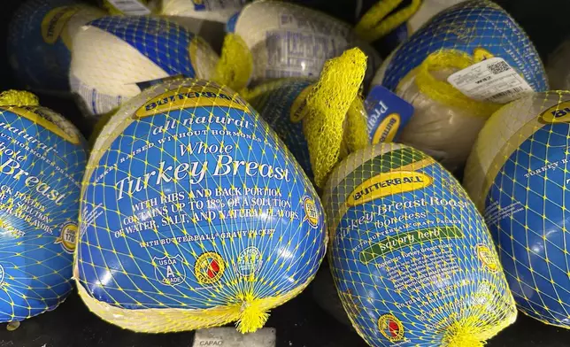 Frozen whole turkey breast is displayed at a Walmart store in Milford, Conn., on Saturday, Nov. 16, 2024. (AP Photo/Peter Morgan)