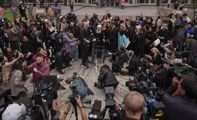 Family members of Erik and Lyle Menendez and their attorneys attend a news conference after a hearing in Los Angeles, Monday, Nov. 25, 2024. (AP Photo/Jae C. Hong)