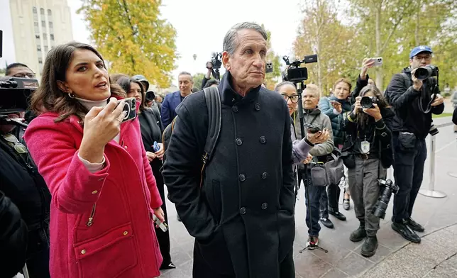 Bryan Freedman, an attorney representing family members of Erik and Lyle Menendez, arrives at the Van Nuys courthouse in Los Angeles, Monday, Nov. 25, 2024.(AP Photo/Damian Dovarganes)