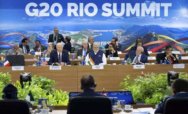 President Joe Biden speaks during the second day of the G20 Summit at the Museum of Modern Art in Rio De Janeiro, Brazil, Tuesday, Nov. 19, 2024. (Saul Loeb/via AP, Pool)