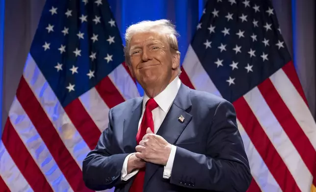 President-elect Donald Trump arrives to speak at a meeting of the House GOP conference, Wednesday, Nov. 13, 2024, in Washington. (AP Photo/Alex Brandon)