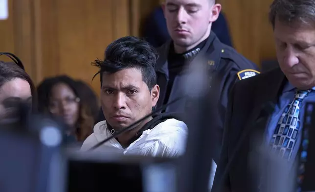 Sebastian Zapeta, accused of setting a woman on fire inside a New York City subway train, appears in court, Tuesday, Dec. 24, 2024, in New York. (AP Photo/Curtis Means via Pool)