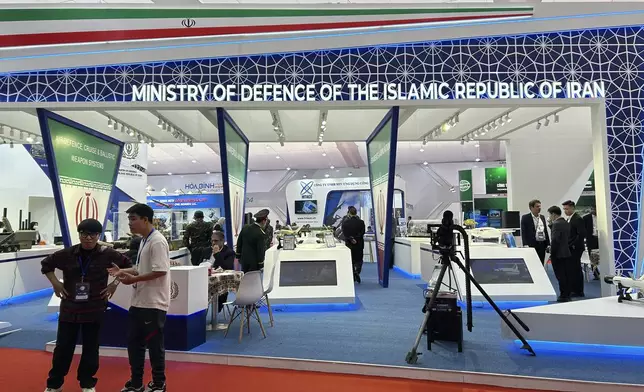 Iran's Defense ministry pavilion at the Vietnam International Defense Expo held in Hanoi, Vietnam, Thursday, Dec.19, 2024. (AP Photo/Aniruddha Ghosal)