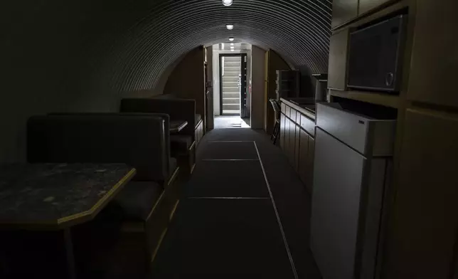 A dining area inside an underground shelter is seen in an undisclosed Southern California city, Monday, Dec. 16, 2024. (AP Photo/Jae C. Hong)