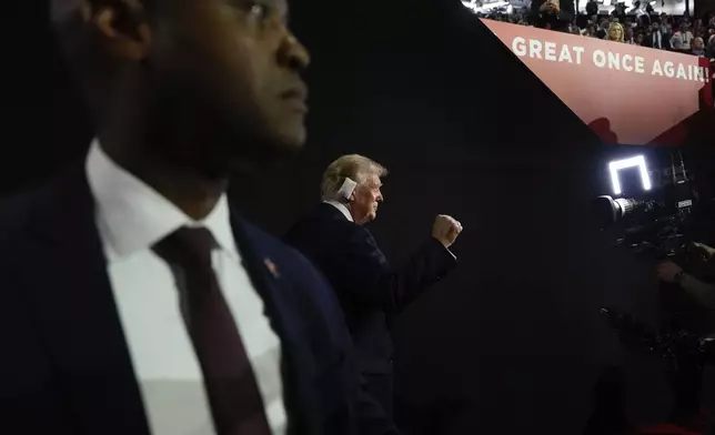 Republican presidential candidate former President Donald Trump attends the 2024 Republican National Convention at the Fiserv Forum in Milwaukee, on July 18, 2024. (AP Photo/Carolyn Kaster)