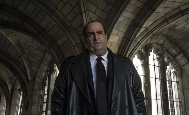 This image released by HBO shows Colin Farrell in a scene from the series "Penguin." (HBO via AP)