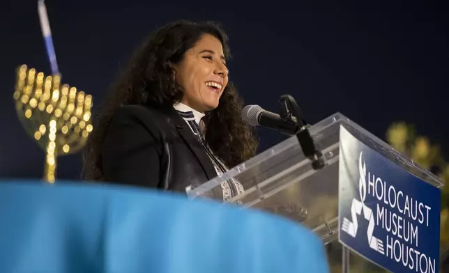 Harris County Judge Lina Hidalgo speaks during a Chicanukah event at Holocaust Museum Houston on Thursday, December 19, 2024, in Houston. (AP Photo/Annie Mulligan)