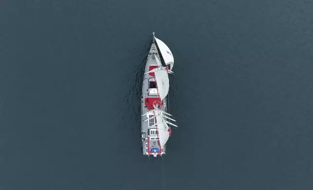 The sailboat 'Grain de Sail II' sails off Saint Malo, western France, Nov. 6, 2024. (AP Photo/Thibault Camus)